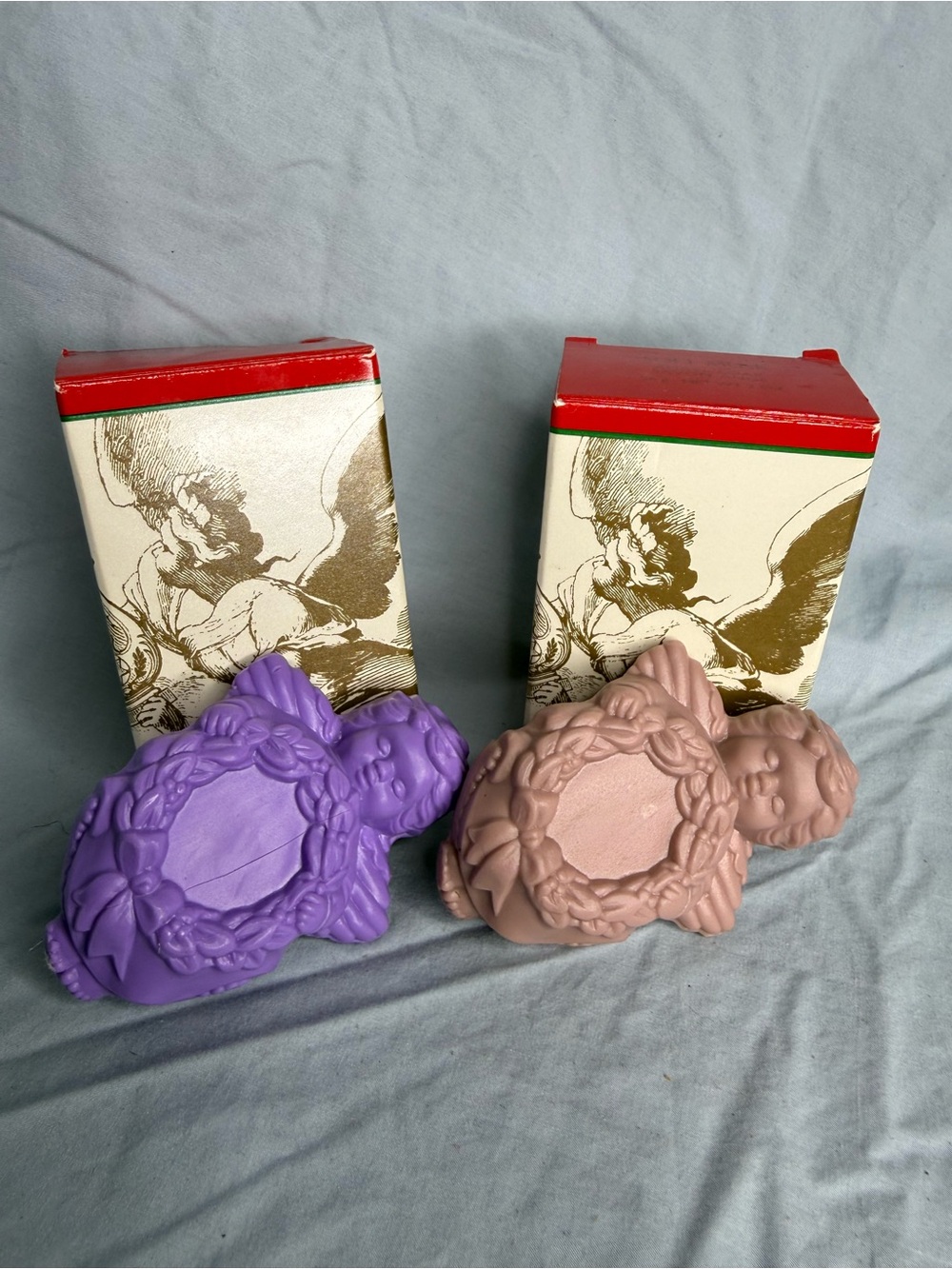 Vintage Avon Decorative Cherub Soap Set - Purple, Rose Gold